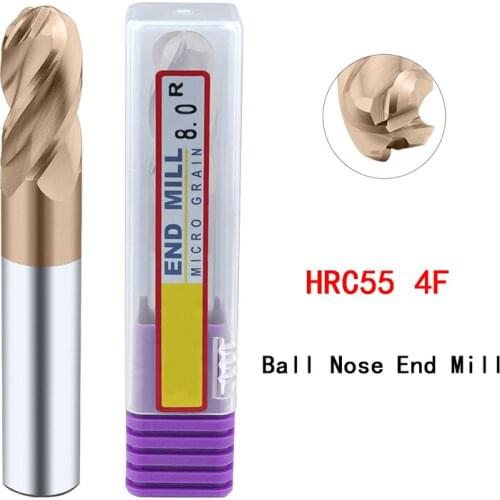 Ball Nose Milling Cutter Lengthen HRC55 Alloy Cutting Circular CNC 4F Milling Cutter R0.5 R10 50L-150L 1PCS Machine Tools