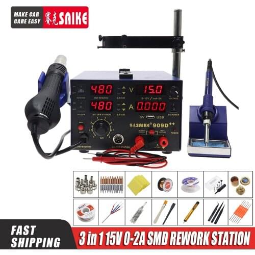 SIAKE 909D++ high-power digital display hot air gun soldering iron station power supply three-in-one rework station 0-15V 0-2A