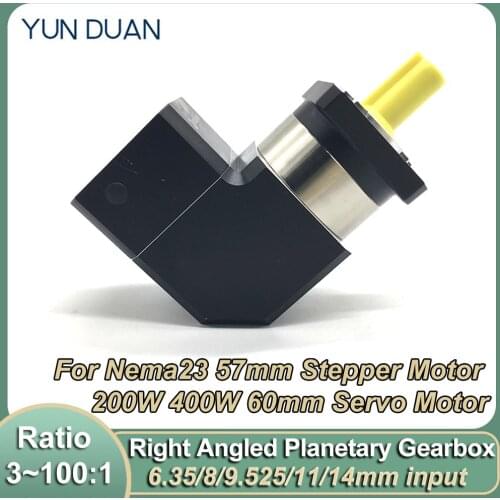Nema23 Planetary Gearbox 90 Degree Right Angled 6.35 8 11 14mm Input 3~100:1 for 57mm Flange Nema 23 Stepper Motor 60mm Servo