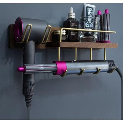 Solid Wood+Brass/Bathroom Shelves Hair dryer Wall Shelf Cups Shower Cosmetics Storage Holder Bathroom Accessories