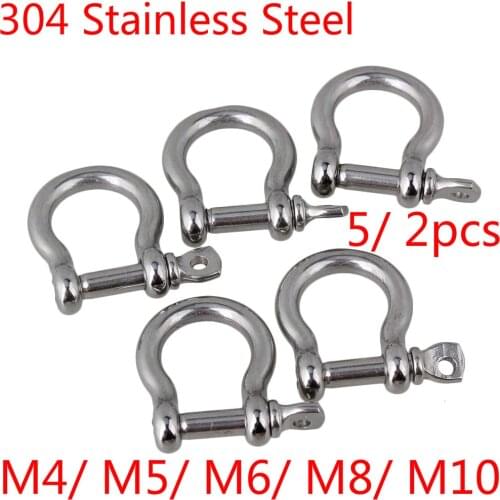 Silver 304 Stainless Steel M4/ M5/ M6/ M8/ M10 European Style Screw Pin Anchor Bow Shackle Clevis 5/ 2pcs