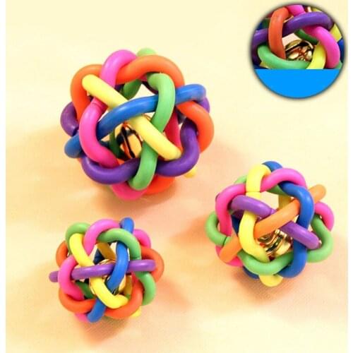 Dog Puppy Cat Pet Bell Sound Ball Rainbow Colorful Rubber plastic Fun Playing Toy funny 5.5cm