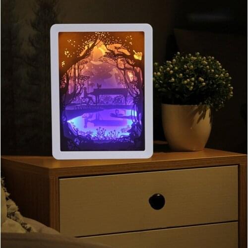 Light Shadow Paper Carved Lights Diy Creative Remote Control Small Night Lamp 3D Room or Table Light Christmas Decor Lamp Gifts