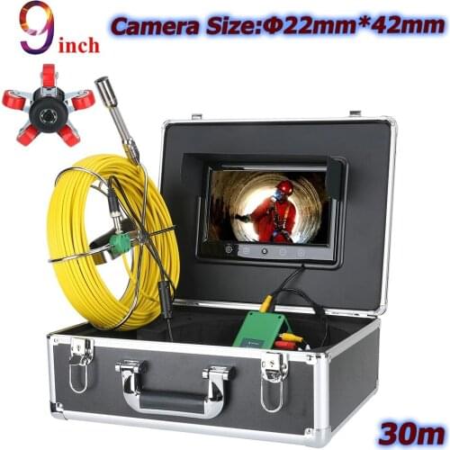 30M 9 inch 22mm Industrial Pipe Sewer Inspection Video Camera IP68 Waterproof 1000 TVL Camera with 6W LED Lights