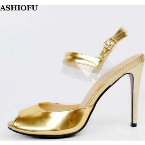 ASHIOFU Handmade Ladies High Heel Sandals Peep-toe Sexy Party Prom Shoes Slingback Evening Club Fashion Sandals Shoes XD020