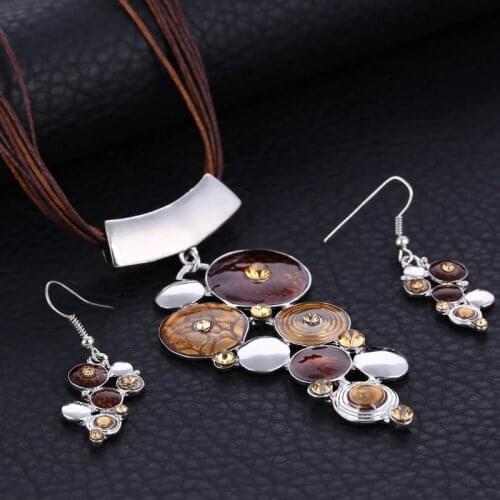 Fashion Boho Jewelry Sets For Women Artifical Stone Enamel Necklace Earrings Sets Statement Necklace Gem Jewellery Set