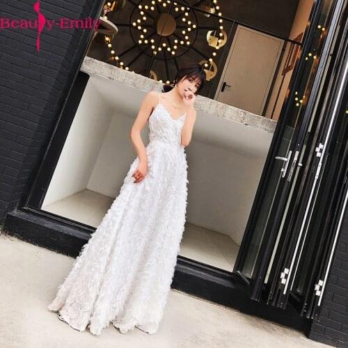 Sexy V Neck Spaghetti Strap Evening Dress Long 2020 Fashion Feathers White Zipper Back A Line Sleeveless Evening Gown