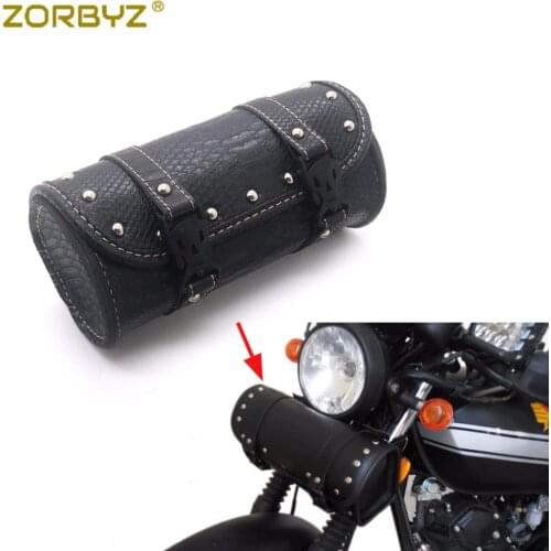 ZORBYZ Mini Motorcycle Black Faux Leather Handlebar Sissy Bar Saddlebag Roll Barrel Tool Bag For Harley Honda Suzuki