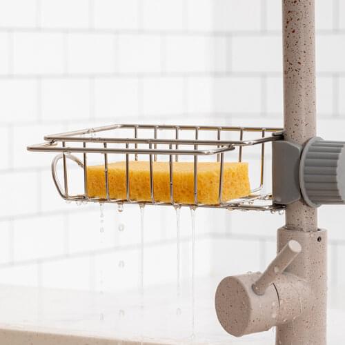 1pc Stainless Steel Faucet Rack Adjustable Sink Drain Rack Kitchen Soap Dishes Sponge Home Storage Holder Kitchen Shelf Basket