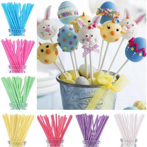 100pcs/Lot Candy Color Paper Lollipop Sucker Sticks for Cake Pops Candy Popcake Stick 10*3.5cm Home Baking Supplies