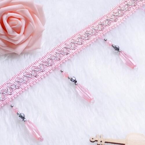 11 Yards/lot Curtain Lace Accessories Tassel Fringe Trim Diy Crystal Beads Drapery Sewing Textile Decoration Home Textile Borlas
