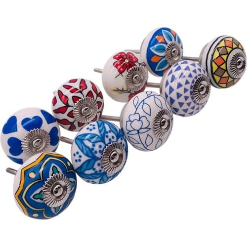 1x Vintage Shabby Knobs Various Color Floral Hand Painted Ceramic Round Cupboard Wardrobe Cabinet Drawer Door Handles Pulls Knob