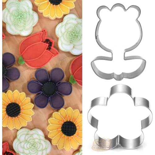 2pcs patisserie reposteria Rose Flower Stainless Steel Cookie Cutter Metal Mold Fondant Cake Decor Art Biscuit Mould Pastry Shop