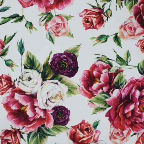 2018 digital painting Peony roses pure cotton fabric for summer dress tissu au metre telas por metros tecido tela shabby chic