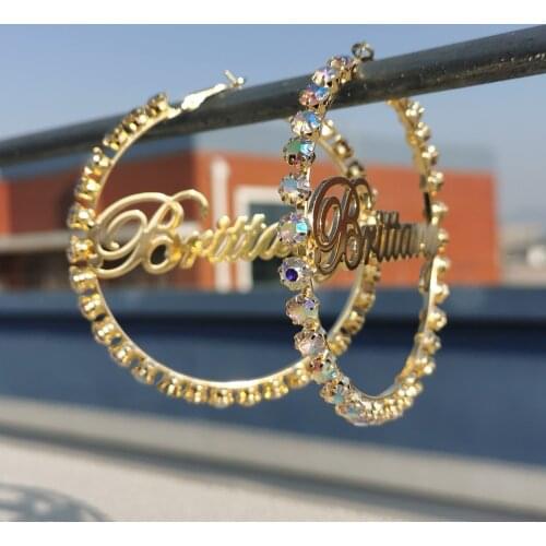 2021 New Customized Name Earrings Women Zircon Hoop Earrings Round Hip Hop Sexy Earrings Zircon Personalized customization Gift
