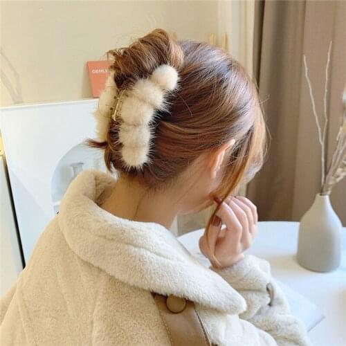 2021 New Winter 1 Piece Of 100% Mink Fur Claw Clip Big Hairpin Crab Bathing Ponytail Womens Girl Styling Hair Accessories