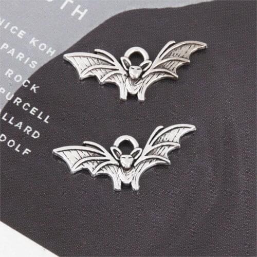 25Pcs Silver Color Halloween Bat Elf Charms Making Animal Pendant Making Keychain Handcraft Jewelry Supplies 21X9mm A3297