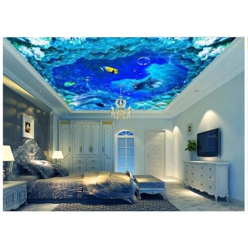 3D wallpaper custom 3d ceiling wallpaper murals wall Marine water lines Marine dolphins ceiling murals 3d living room home decor