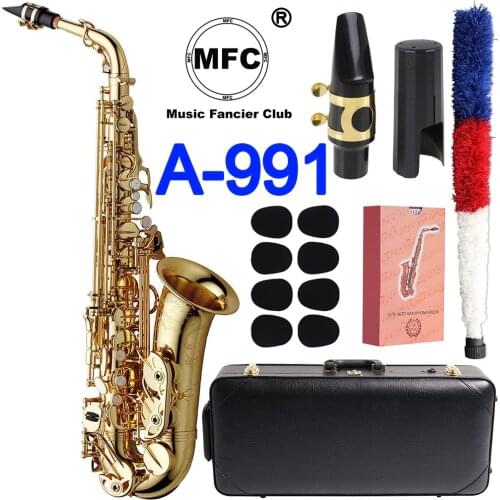 Brand New Professional Elegant Sound Alto Saxophone A-991 A-WO10 Gold Lacquer Sax Alto Mouthpiece Reeds Neck Musical Instrument