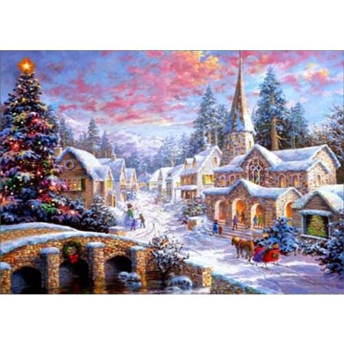 Motorc 5D Diamond Painting Full Round Drill Snow Town DIY Embroidery Cross Stitch Picture Home Decor