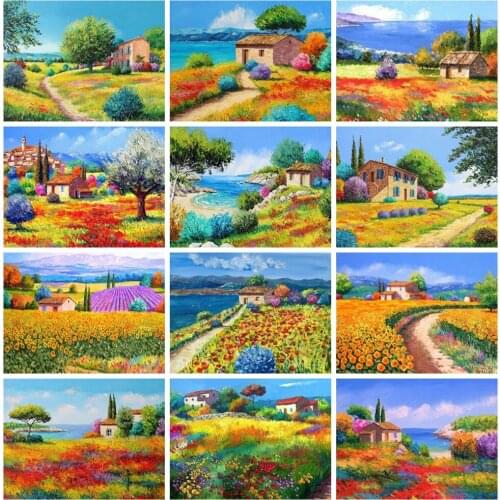 Huacan Diamond Painting Spring Landscape Diamond Art Diamond Embroidery Mosaic Field Cross Stitch Home Decoration Gift