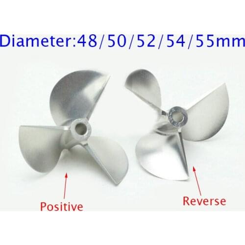 4/4.76mm CNC Aluminum Propeller Positive/Reverse Screw For RC Racing Boat Model Diameter 48/50/52/54/55mm Pitch 1.8"