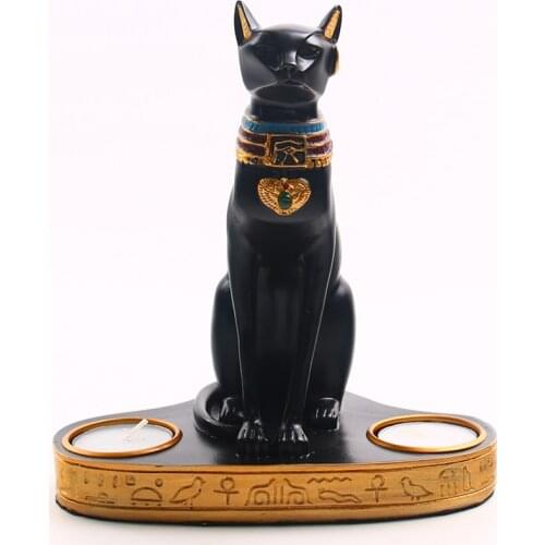 AMERICAN RETRO EGYPT CAT CANDLEHOLDER STATUE RESIN CRAFTS BAST ANIMALS CANDLE STICK ART SCULPTURE HOME DECORATION R2906