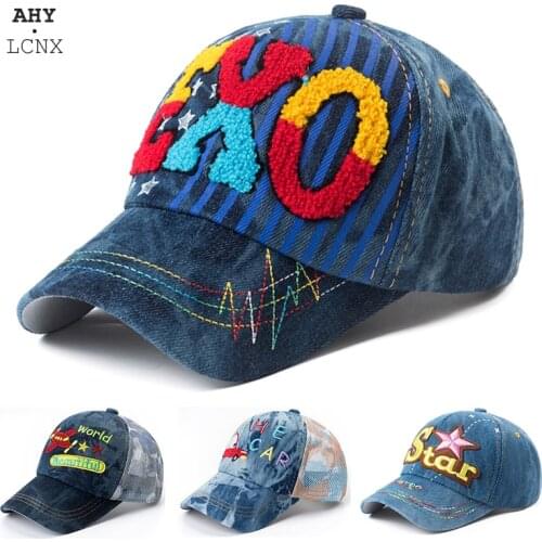 Baby Baseball Caps Letter Printed Kids Snapback Hip Hop Cap Cartoon Pattern Hat Children Boys Girls Summer Sun Mesh Hats Denim
