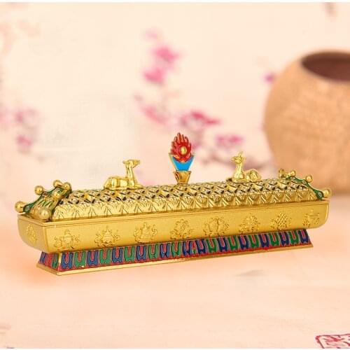 Buddhist Supplies Gilding Colored Drawing Eight Auspicious Lying Censer exquisite Engraving flower double elks Incense Burners
