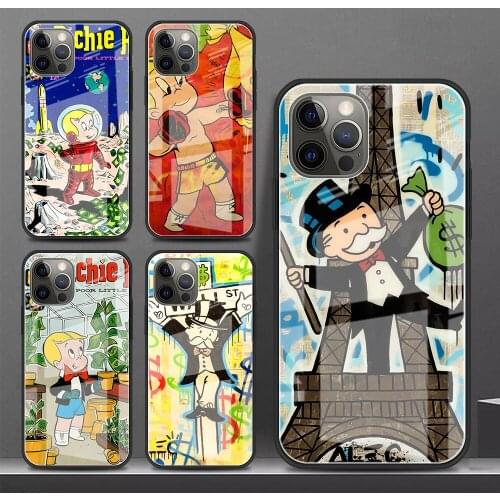 Tempered Glass Phone Case For Apple iPhone 12 11 Pro Max 7 8 Plus XR SE 2020 X XS 6 6S Silicone Frame Cover Dollar Alec Monopoly