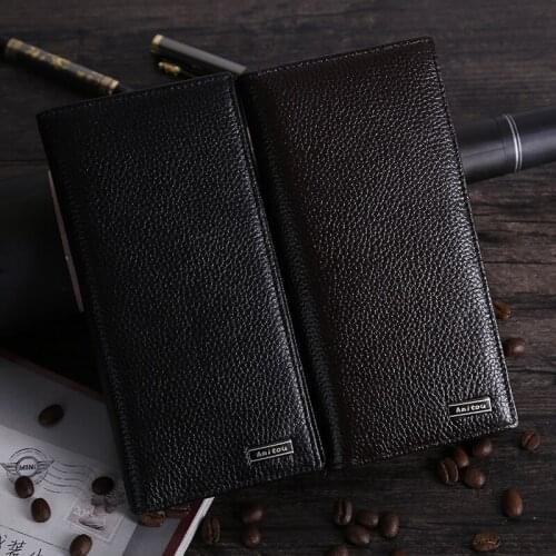 Business Casual Mens Long Cow Leather Wallet First Layer Cowhide Multi-card Business Bag Practical Simple Wallet