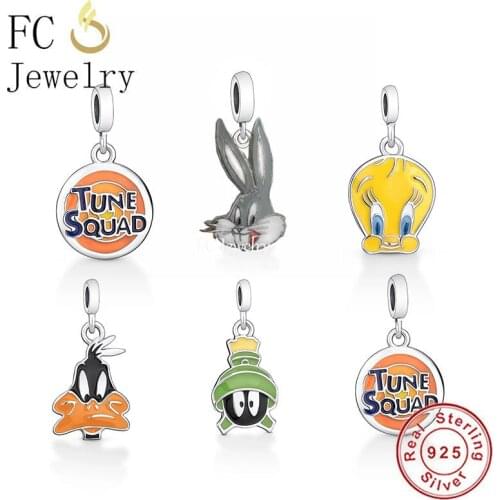 FC Jewelry Fit Original Pandora Charm Bracelet 925 Silver Cartoon Rabbit Duck Basketball Bead For Making Movies Berloque 2021