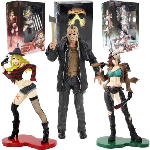 20-25cm Freddy Vs Jason Horror Bishoujo Freddy Krueger Jason Voorhees Hot Movie Figure Toys with Weapon PVC Model Doll