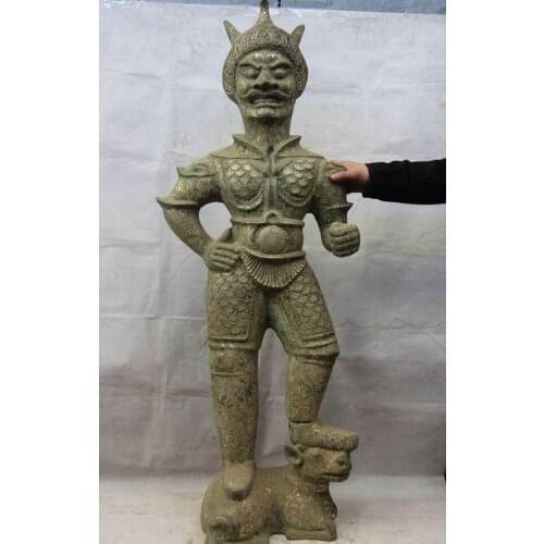 China Dynasty Royal Bronze Silver-Gilt Beast Wild Animal Bull Ox Warrior Statue