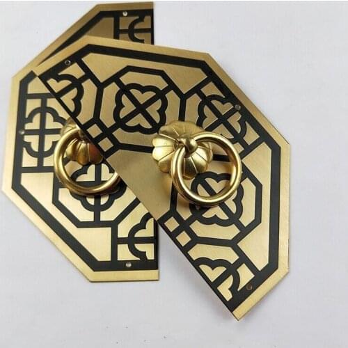 Chinese Retro Flower Carving Brass Cabinet Door Pull Bookcase Wardrobe Knobs And Handles Vintage Copper Kitchen Furniture Handle