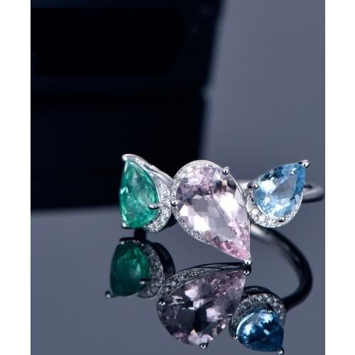 Emerald Morgan stone sea blue treasure platinum womens pure gold ring senior jewelry customization series
