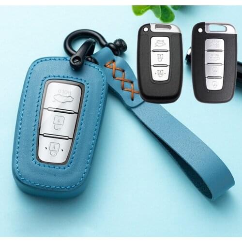 Leather Car Key Cover Case Smart Key Case Holder For Hyundai Equus Genesis Veloster for KIA Sportage Forte Optima Soul Azera