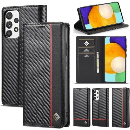 Carbon Fiber Splicing Leather Flip Wallet Case for Samsung Galaxy A52 A72 A32 A51 A71 S21 Ultra S20 FE Card Slots Holder Cover