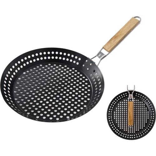 Round Bakeware Plate Folding Grill Pan Camping Barbecue Home Tray Basket