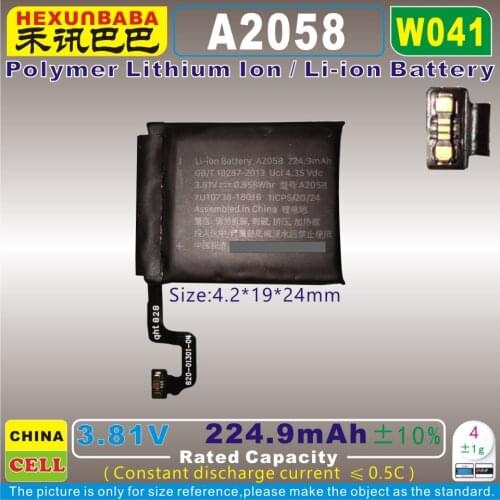 2pcs [W041] 3.81V 224.9mAh / 0.858Wh [A2058] Li-ion polymer battery for -APPLE- I-WATCH 4 SMART WATCH 1ICP5/20/24