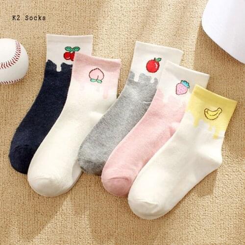Fashion Peach Apple Girls Sockings Cotton Pink Banana Fruit Harajuku Happy Skateboard Funny Kawaii Dropshipping Men Women Socks