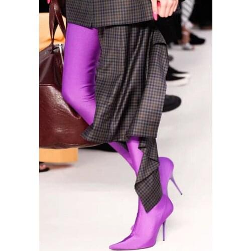 Fashion Runway Stretch Sock Boots Pointed Toe Stiletto Heel Thigh High Over the Knee Boots Women Designer Shoes Sexy Long Boots