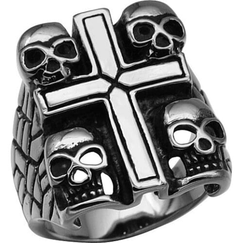 Punk Stainless Steel Cross Domineering skull men Ring Fashion Jewelry