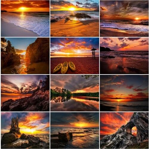 MomoArt Diamond Mosaic Sunset Picture Rhinestone Diamond Embroidery Scenery Full Square Art Painting Cross Stitch Handmade Hobby