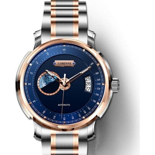 Mens automatic watches,luxury watch for men LOBINNI Switzerland man mechanical wristwatch waterproof clock steel strap timepiece