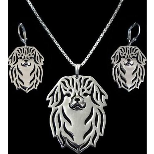 Fashion Women Dog Necklace And Earrings Female Tibetan Spaniel Jewelry Set