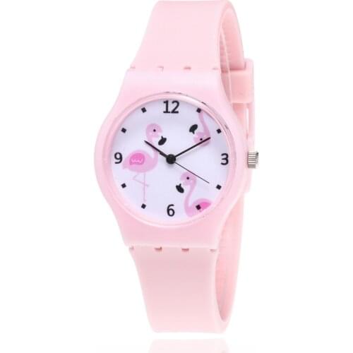 New 1PC Silicone 4 Colors Student Watch Girls Clock Fashion Flamingo Watches Children Wristwatch Cartoon Kids Quartz Watch