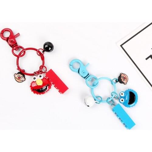 2021 New Cute Red Blue Sesame Street Keyring Cartoon Anime Keychain Studwnts Creative Pendant Man Woman Bag Car Key Chains Gifts