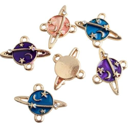 New Giltter Enamel Alloy Charms 10pcs 14*19mm Gold Tone Plated Enamel Cute Saturn Necklace Earring Pendant Ornament Accessories