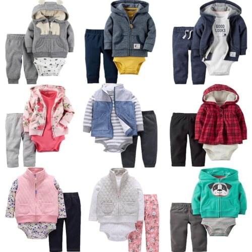 Autumn Winter Newborn Set,Coat+Pants+Rompers Cotton,Toddler Boy Girl Clothing Set,Kids Bebes Outfit,Infant Baby Clothing 2019